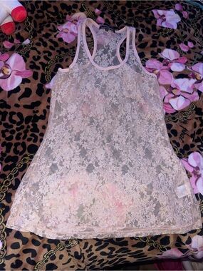 Almost famous Pink floral lace tank top in size Medium